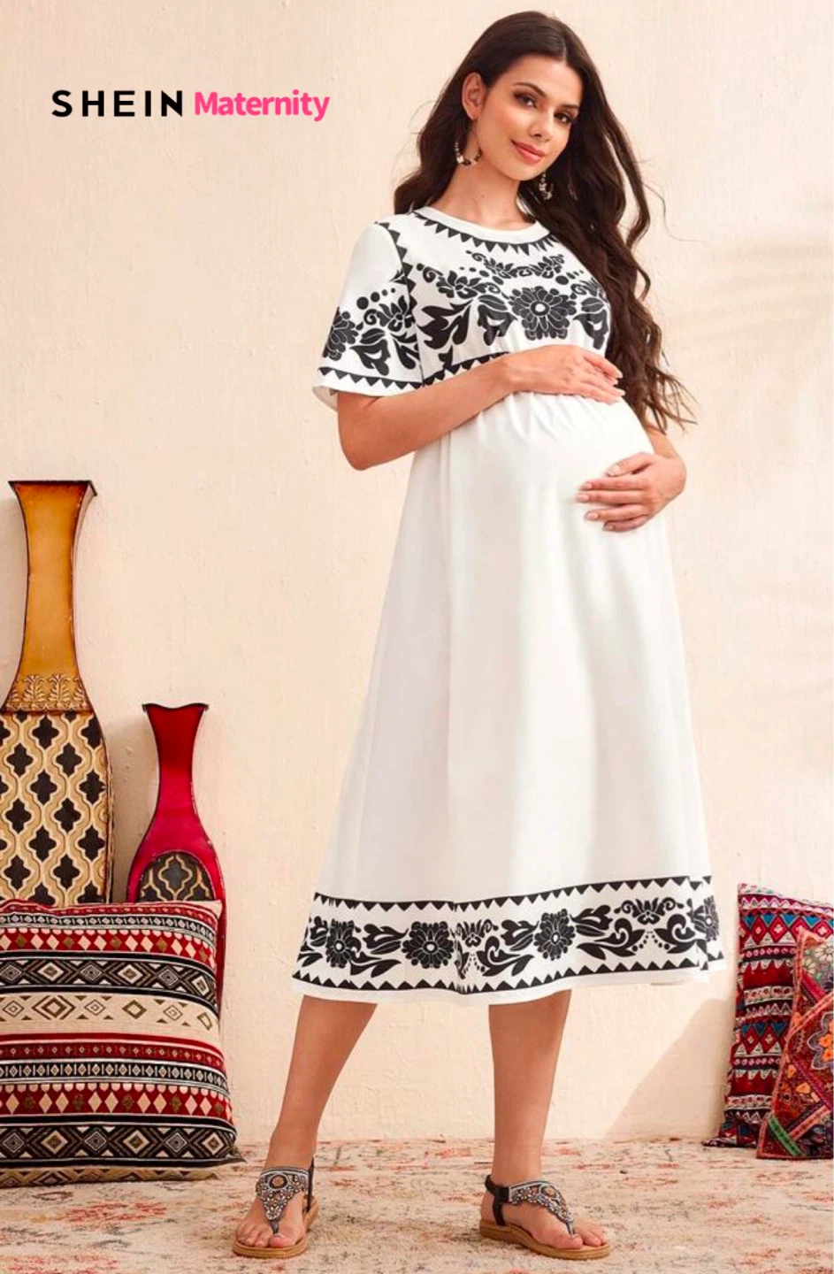 SHEIN Maternity White Floral Print Dress Size S - photo 3