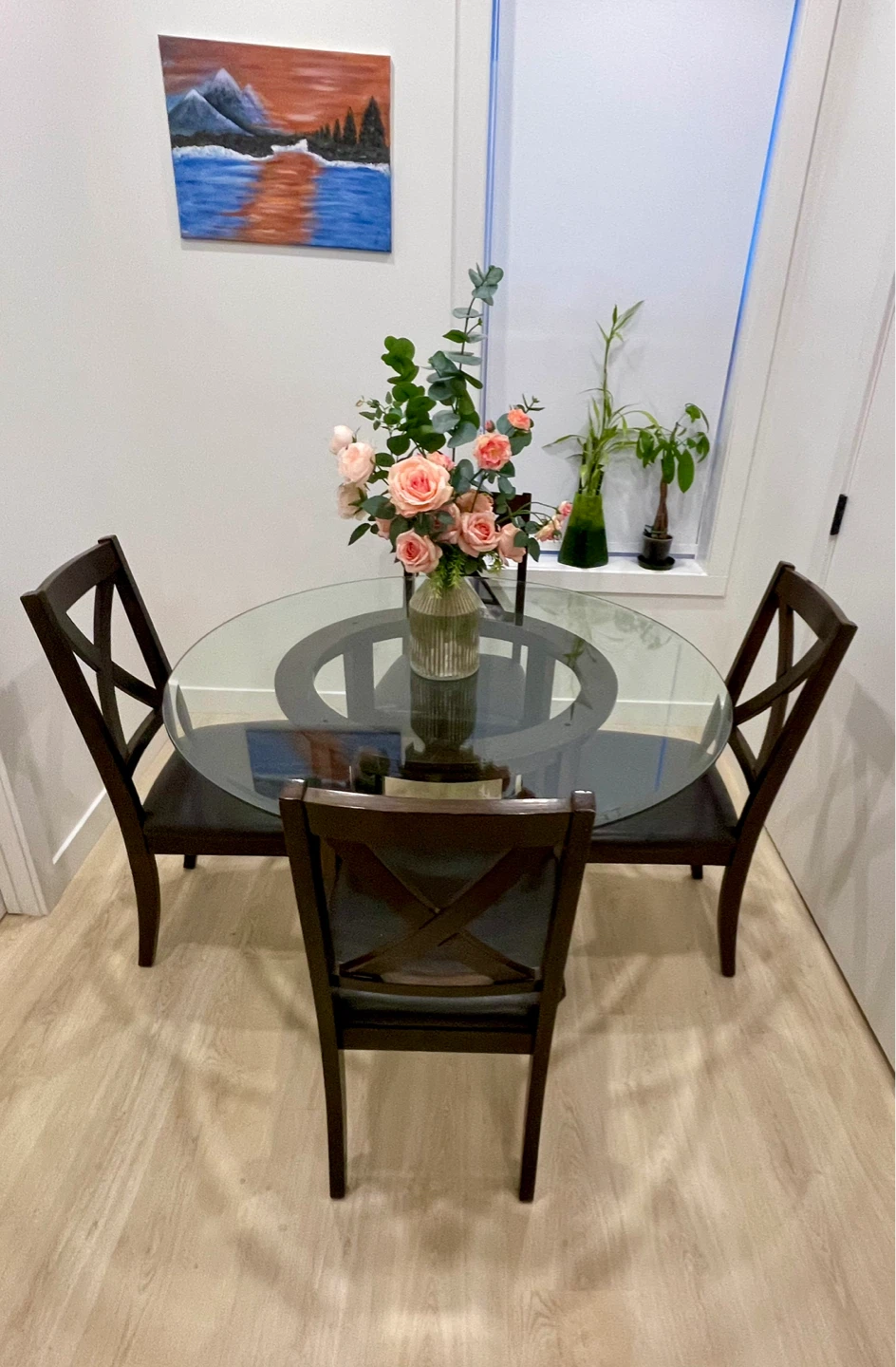 Round Glass Dining Table with 4 Chairs