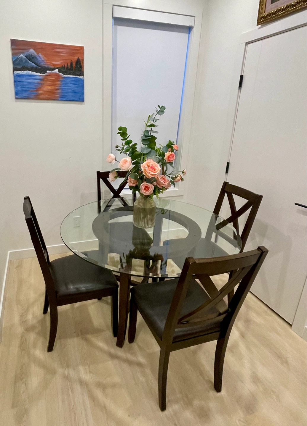 Round Glass Dining Table with 4 Chairs - photo 2