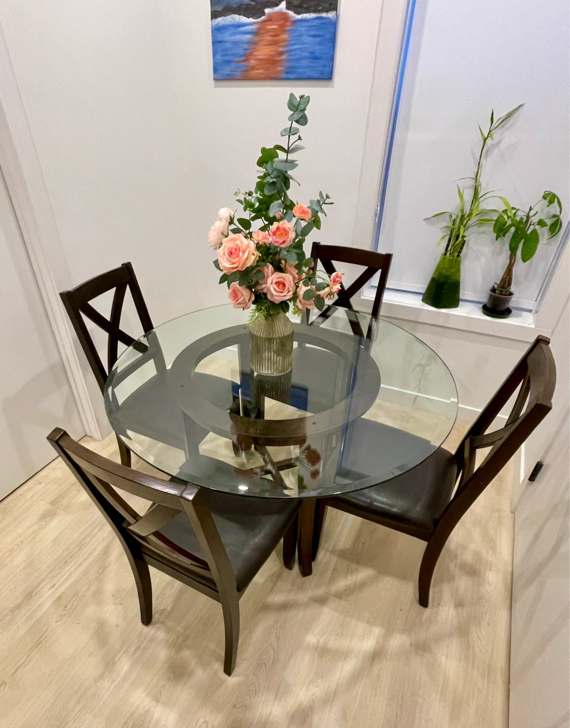 Round Glass Dining Table with 4 Chairs - photo 3