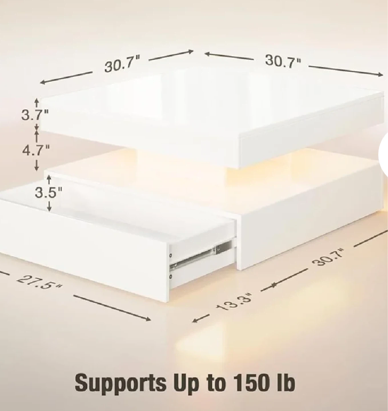 White Floating Coffee Table with LED Light - photo 2