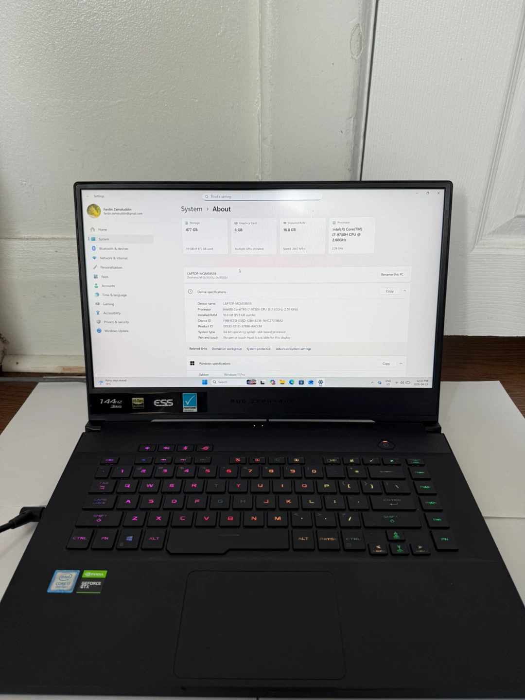 Refurbished ASUS ROG  Laptop i7 9th Gen 16 GB 500 SSD