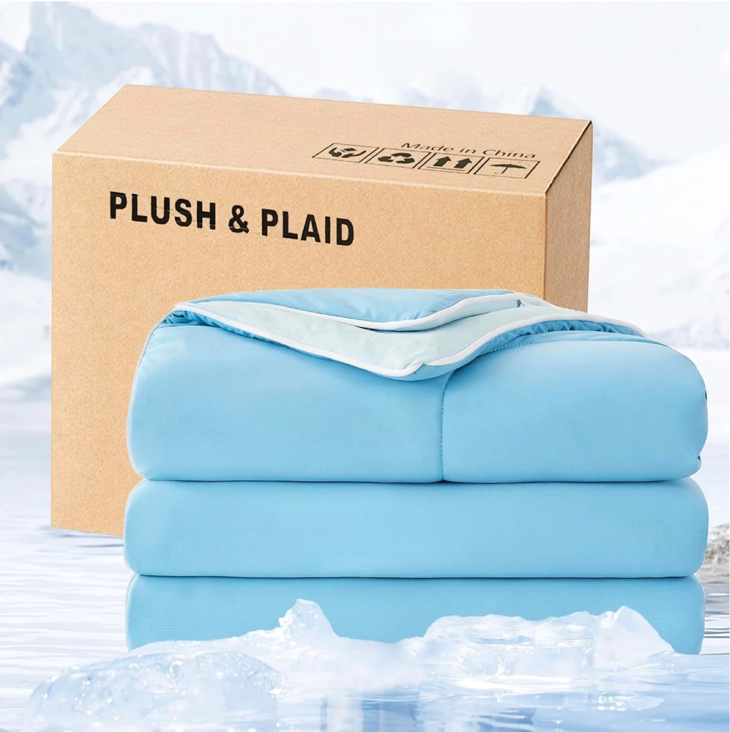 PLUSH & PLAID Queen Cooling Comforter For Summer (Aqua Blue)