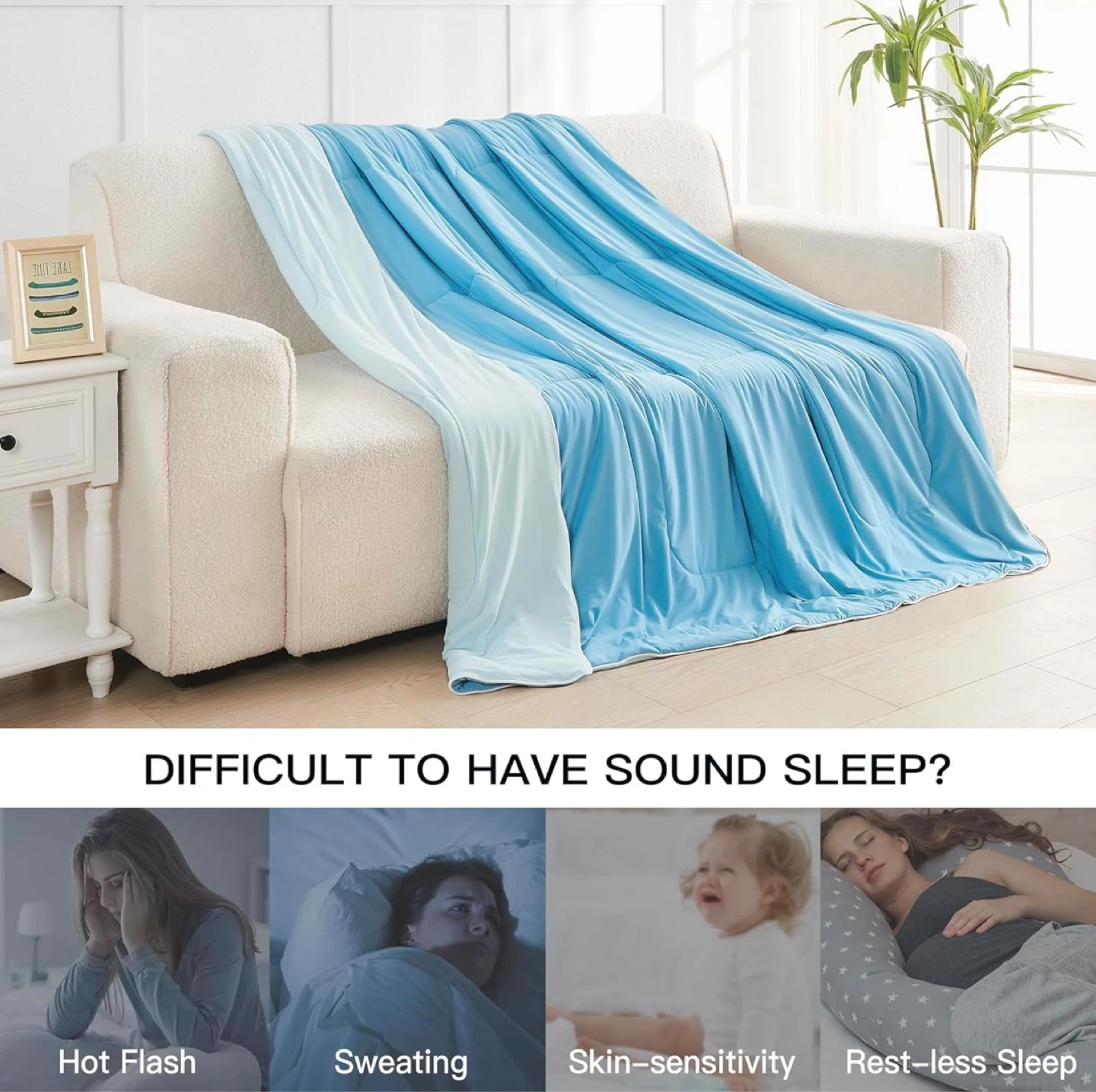 PLUSH & PLAID Queen Cooling Comforter For Summer (Aqua Blue) - photo 3