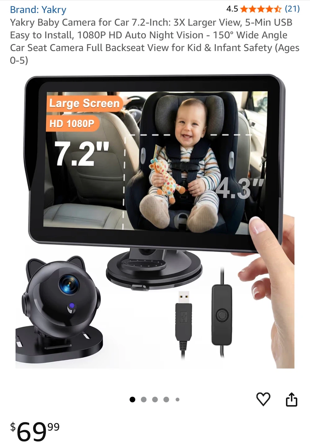 BNIB Yakry Baby Car Camera with 7.2-Inch HD Screen - photo 2