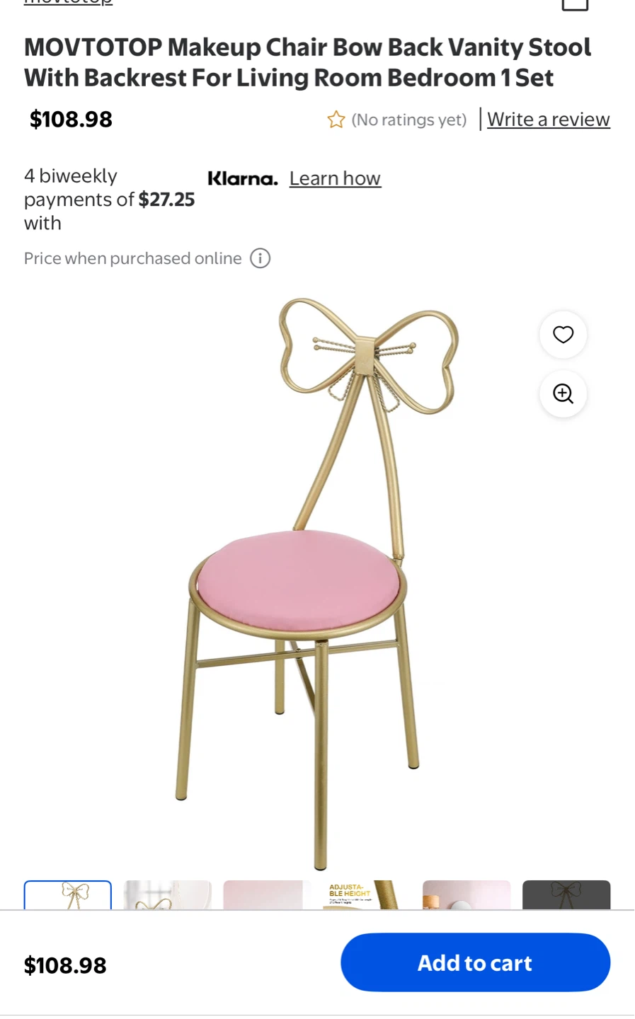 MOVTO TOP Bow Back Vanity Stool - Gold and Pink