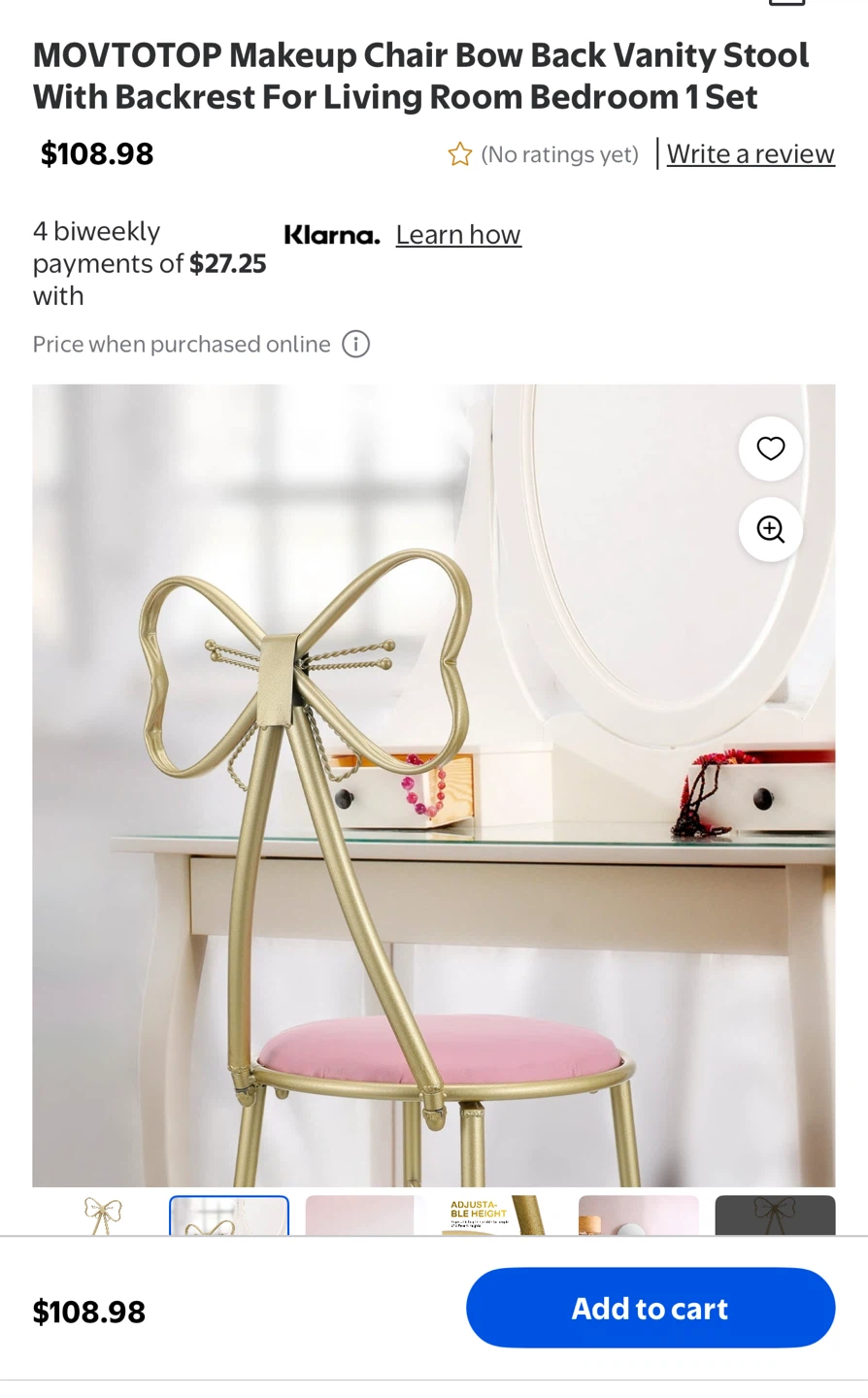 MOVTO TOP Bow Back Vanity Stool - Gold and Pink - photo 3