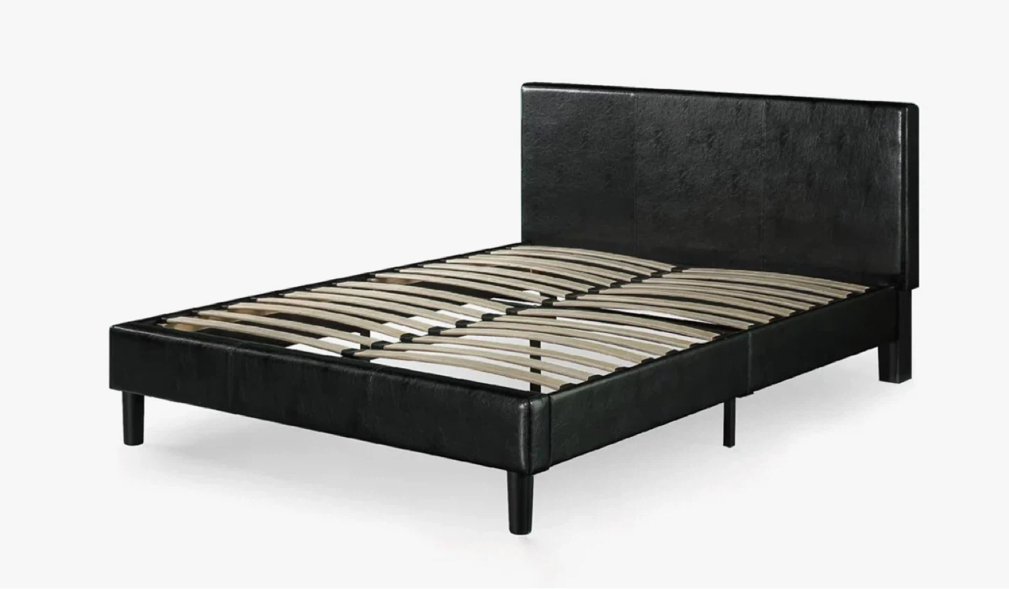 Black Faux Leather Bed Frame with Headboard