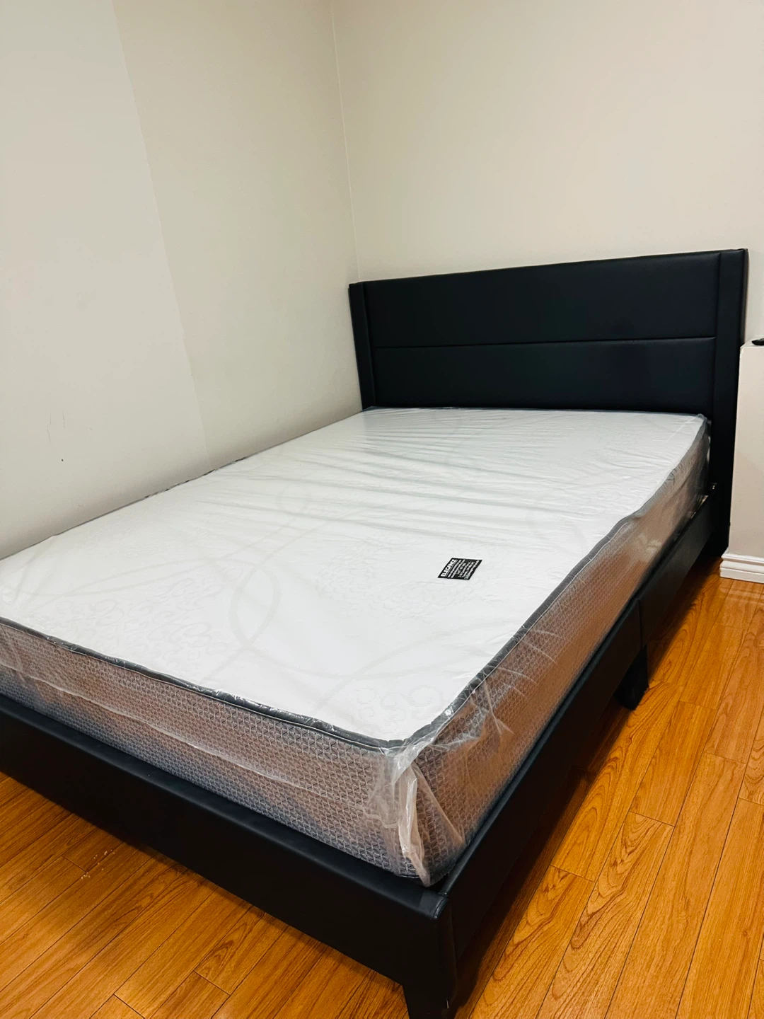 Black Faux Leather Bed Frame with Headboard - photo 2