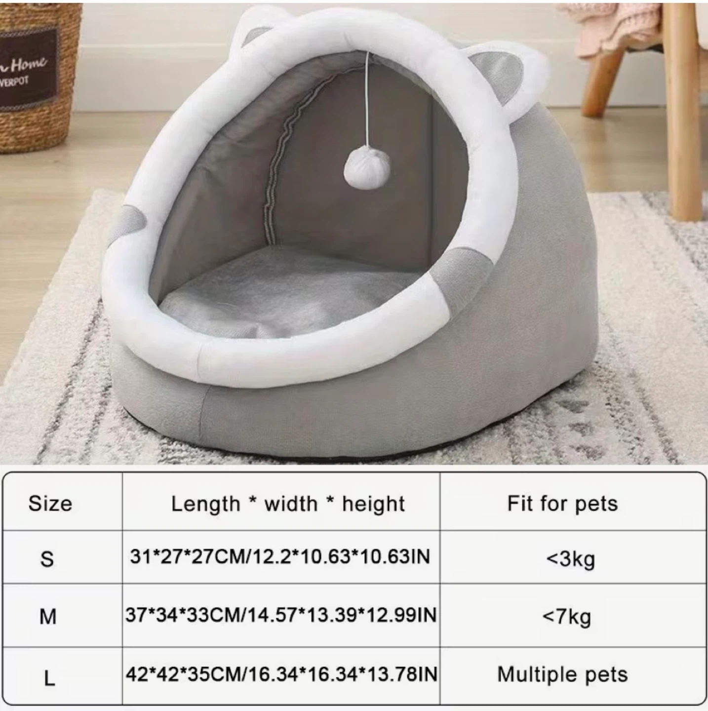 Cat Pet Bed Cozy Enclosed Igloo Shape with Play Ball - photo 4