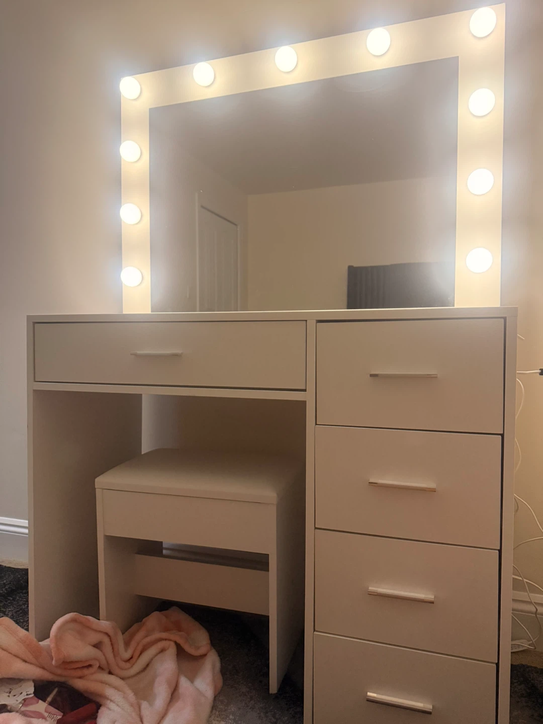 White Vanity Makeup Desk with Lights and Stool - photo 4