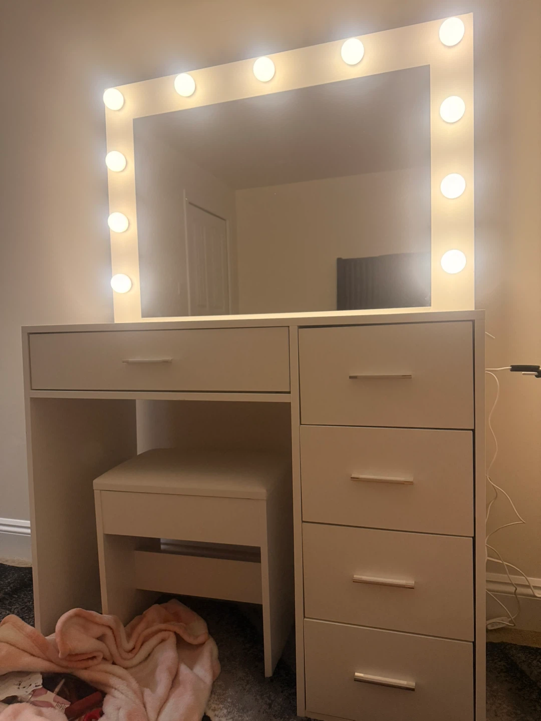 White Vanity Makeup Desk with Lights and Stool - photo 3