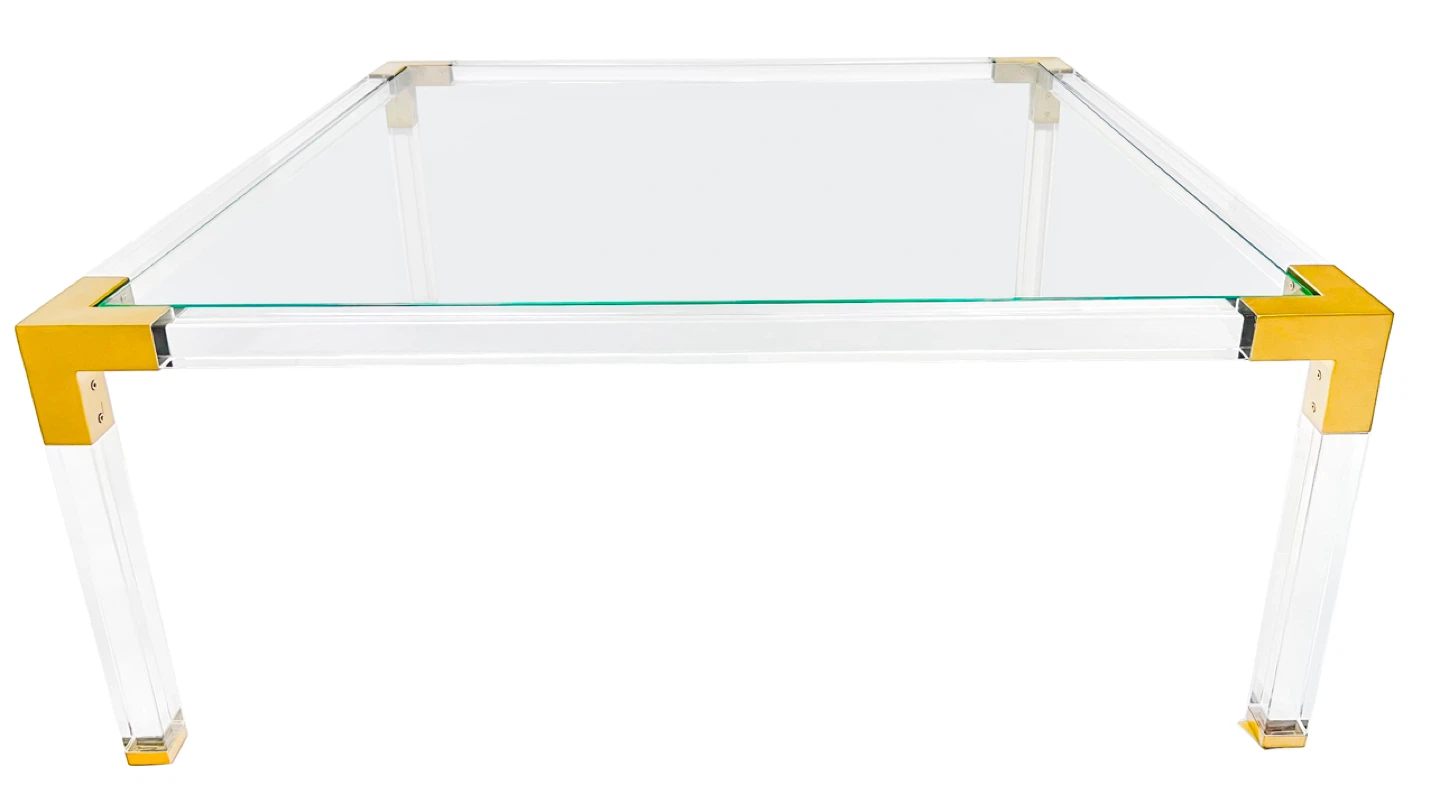ACRYLIC & GOLD BRASS GLASS COFFEE TABLE - photo 3