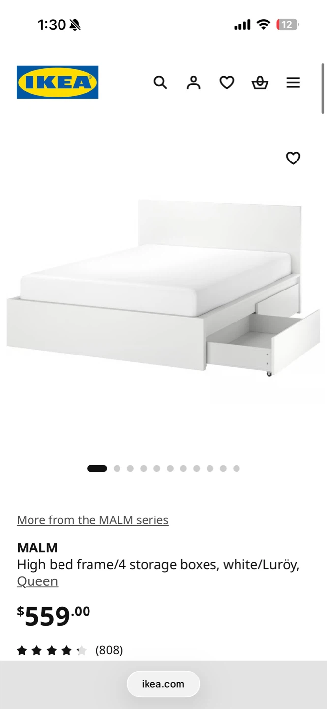 IKEA Queen Bed Frame with 4 Storage Boxes + mattress - grey