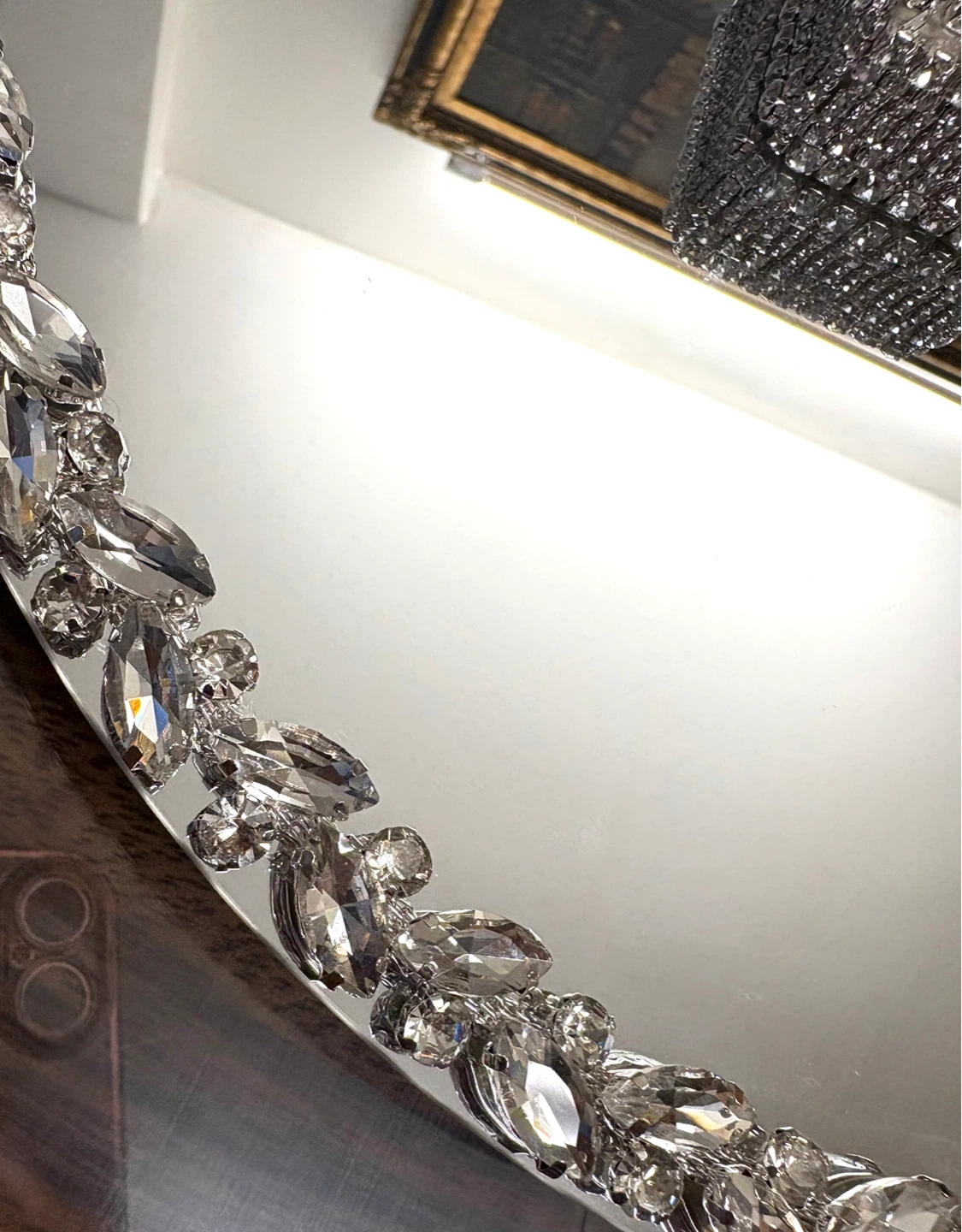 Round mirror tray with silver glass crystal rhinestone trim - photo 4