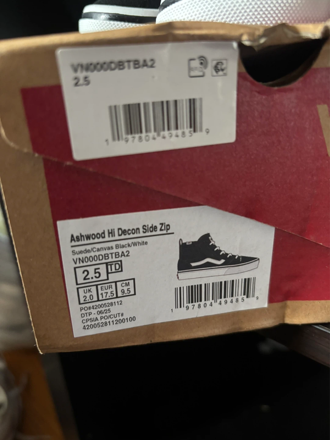 Vans Toddler Ashwood Hi Decon Side Zip Sneakers Size 2.5 Black - photo 2