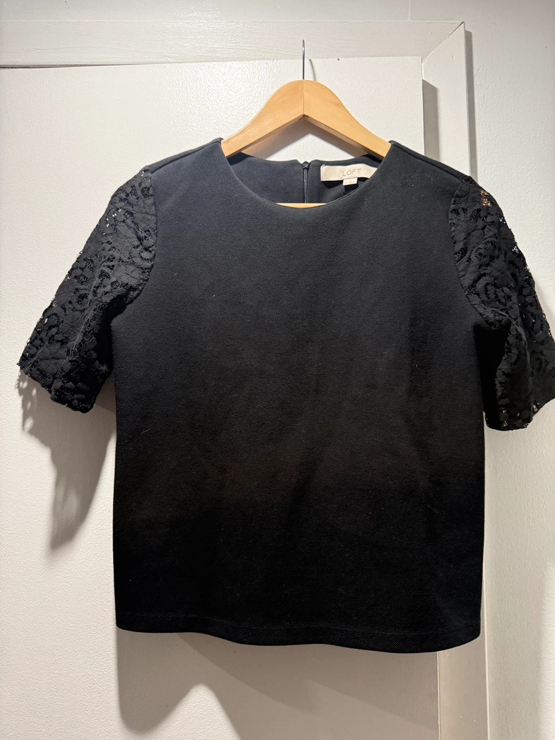 Loft Black Lace Sleeve Top XS