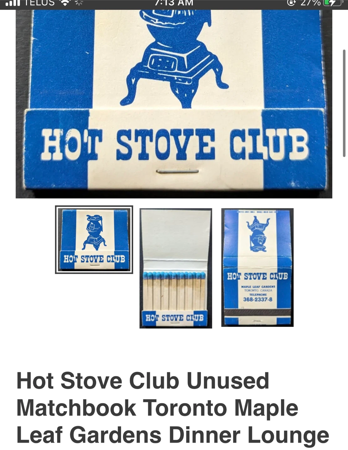 Vintage hot stove club matches