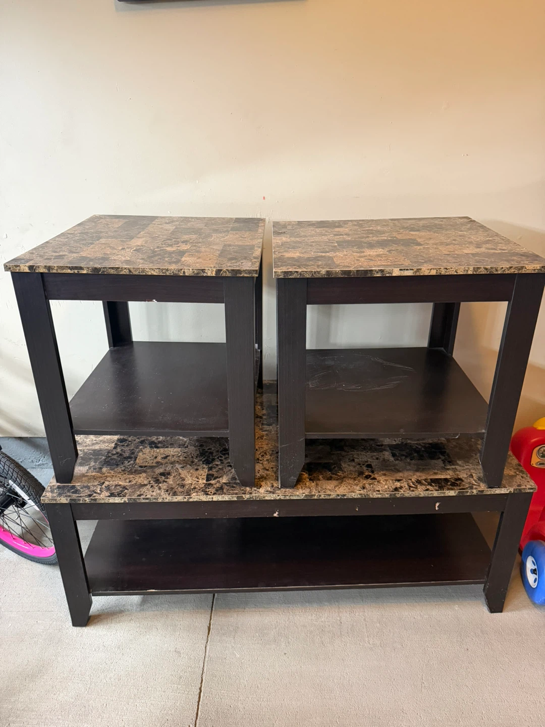Set of 3 Marble Top End Tables - photo 2