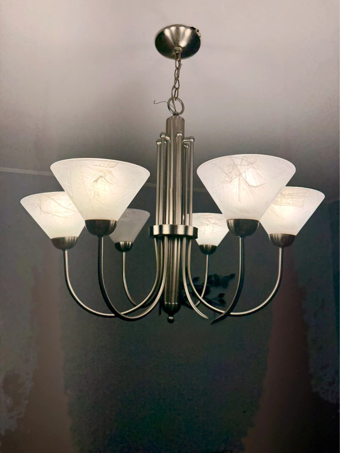 5-Light Brushed Nickel Chandelier with Frosted Glass Shades - photo 2
