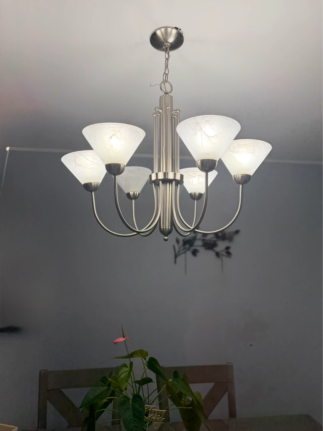 5-Light Brushed Nickel Chandelier with Frosted Glass Shades