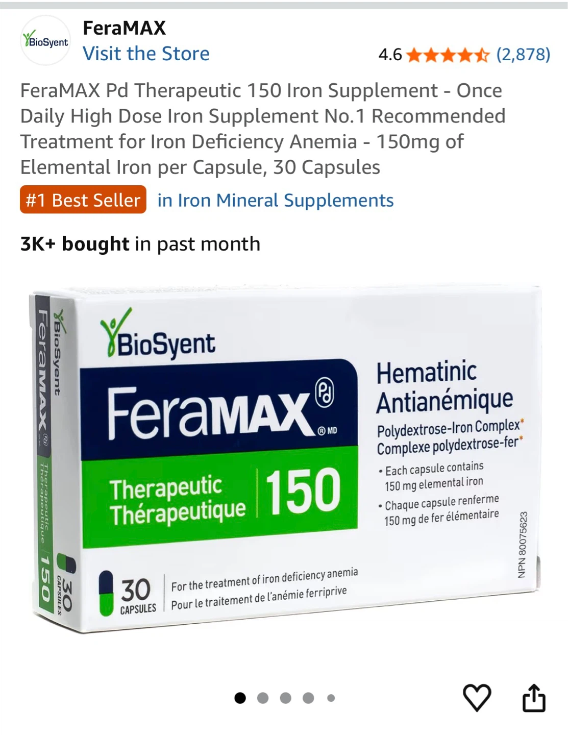 FeraMAX Pd Therapeutic 150 Iron Supplement - 30 Capsules
