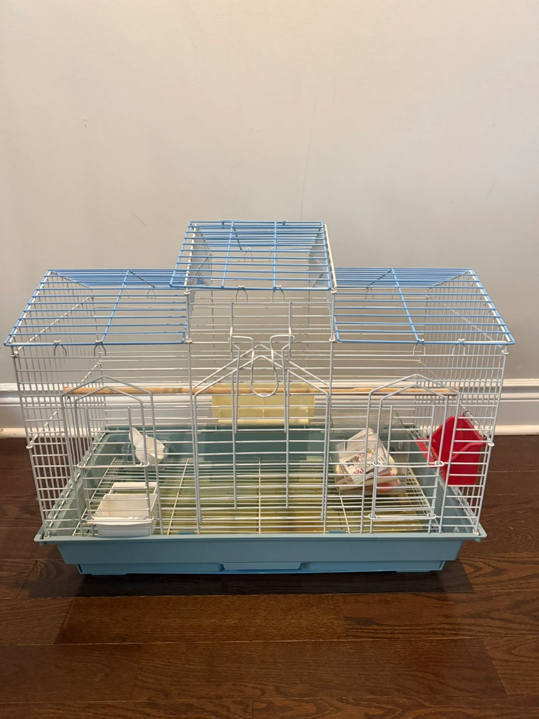 Blue and White Bird Cage with Perch and Feeder - photo 3