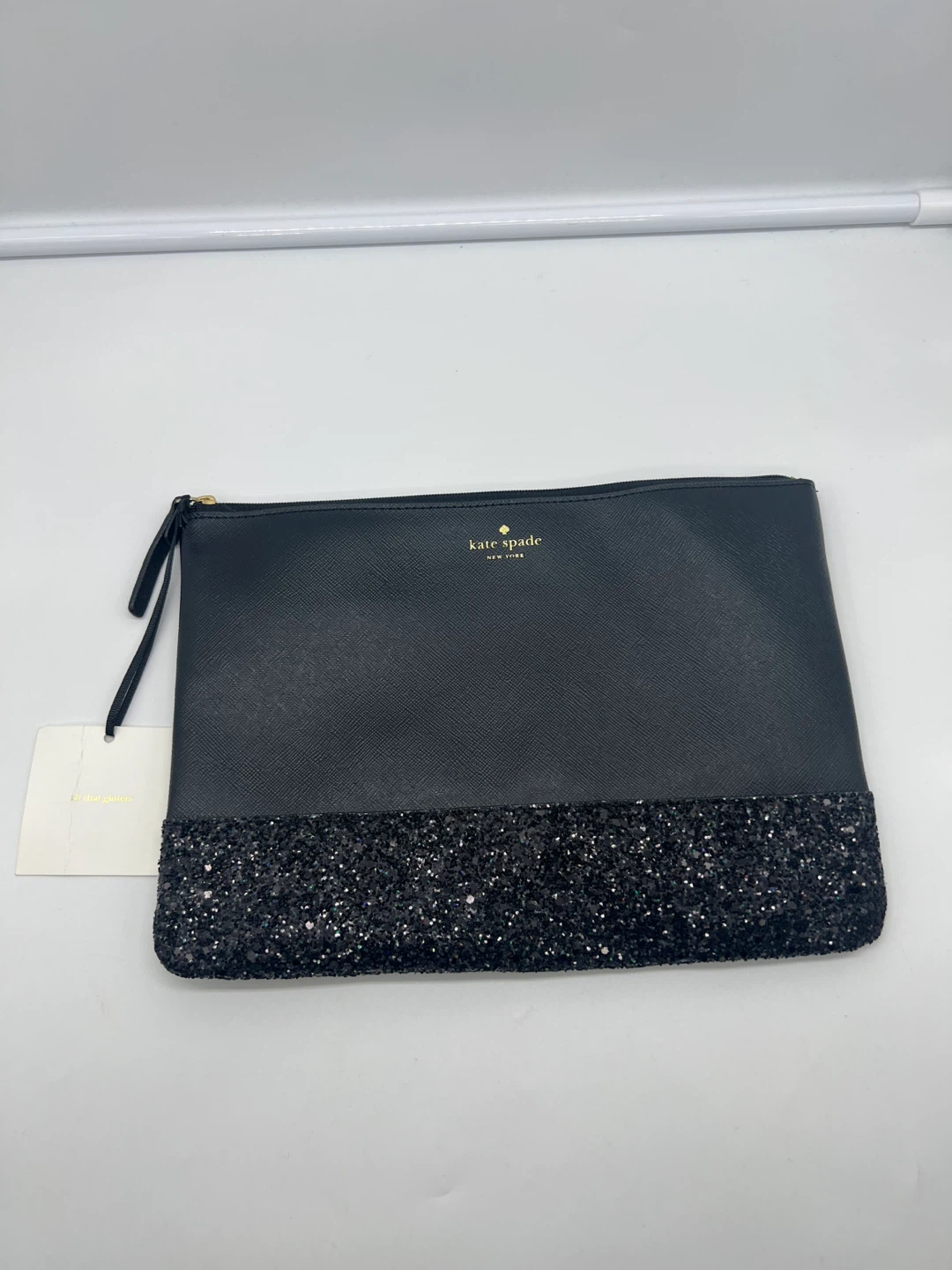 NEW KATE SPADE Greta Court Gia Black Glitter PVC Cosmetic Pouch - photo 2