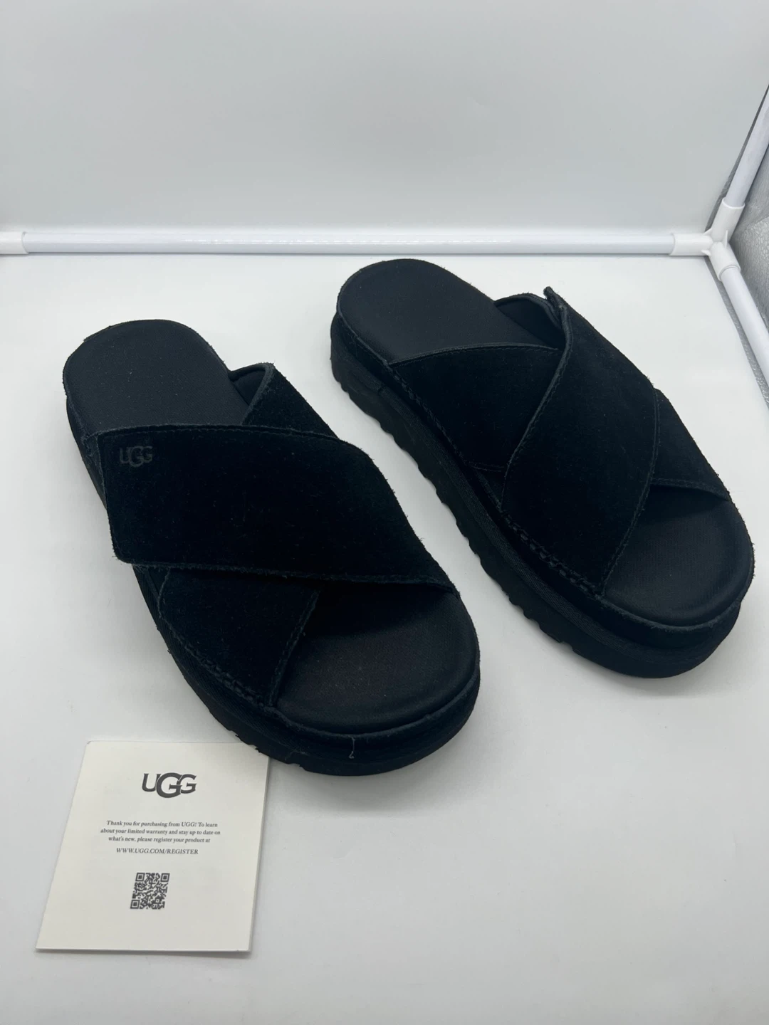 UGG Goldenstar Criss Cross Black Suede Platform Sandals sz 9/40 - photo 2
