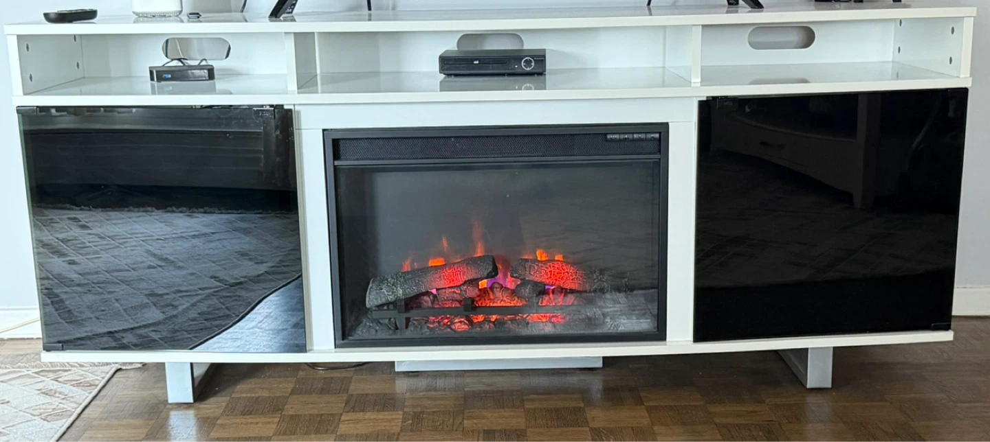 White TV Stand with Electric Fireplace