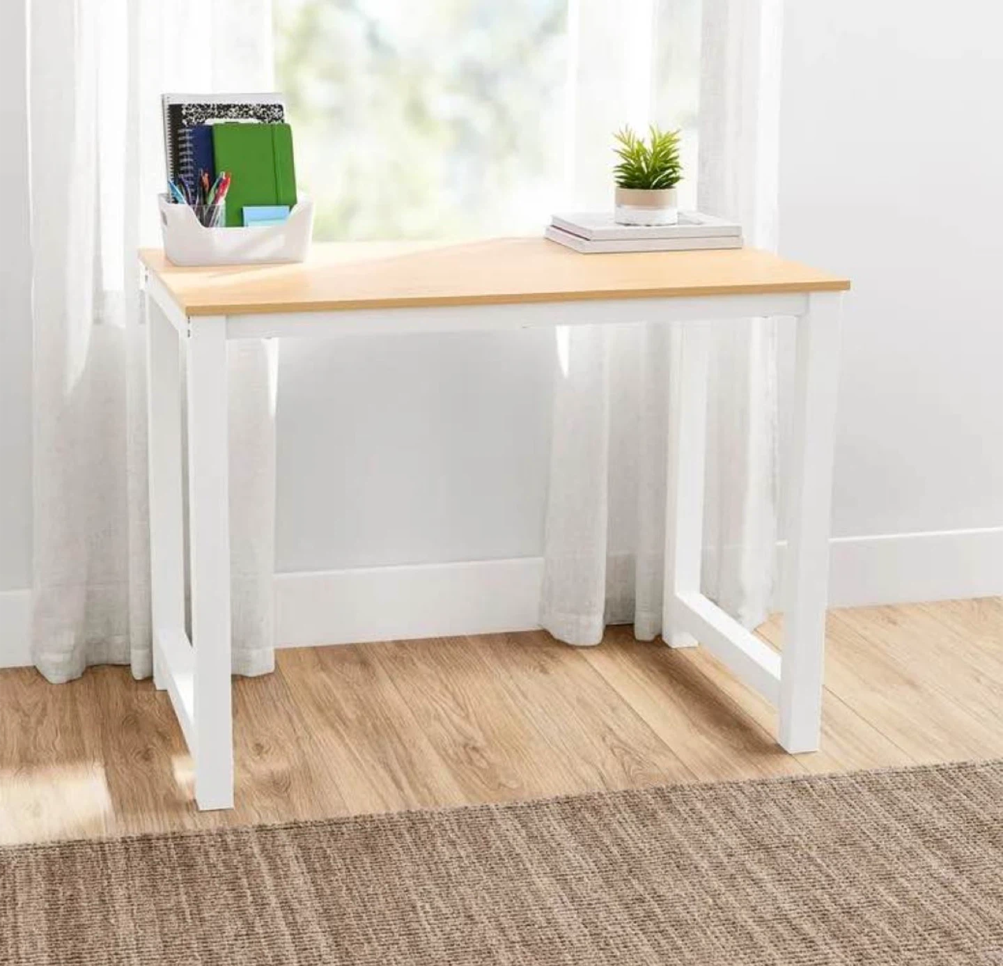Wood Top Desk with White Frame
