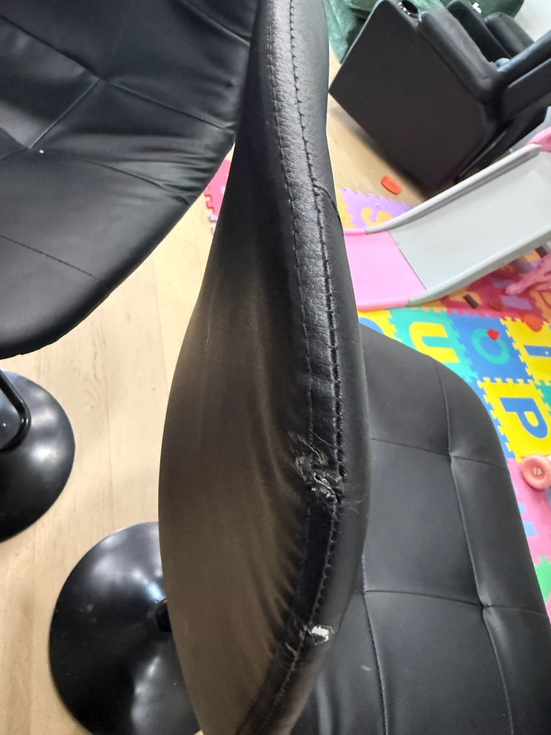 2 Black Faux Leather Bar Stool - Adjustable Height - photo 4