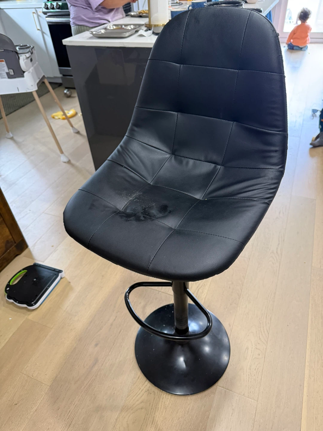 2 Black Faux Leather Bar Stool - Adjustable Height - photo 3