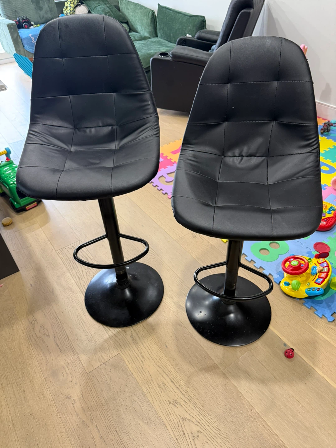 2 Black Faux Leather Bar Stool - Adjustable Height