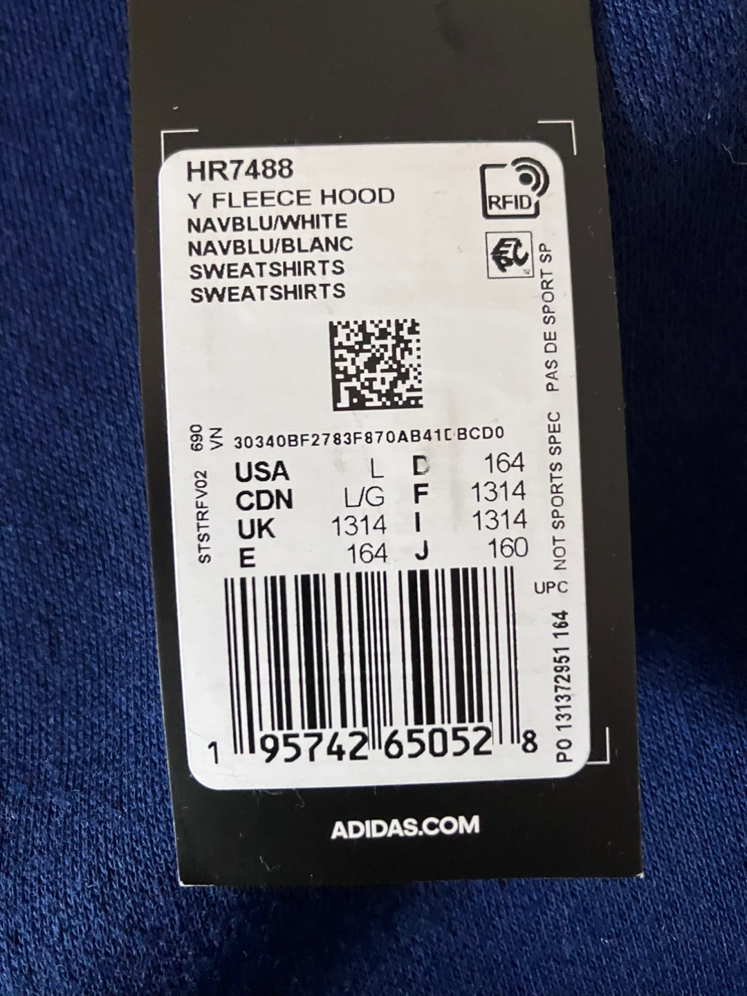 Adidas Y Fleece Hood Toronto Sweatshirt Size L Navy - photo 2