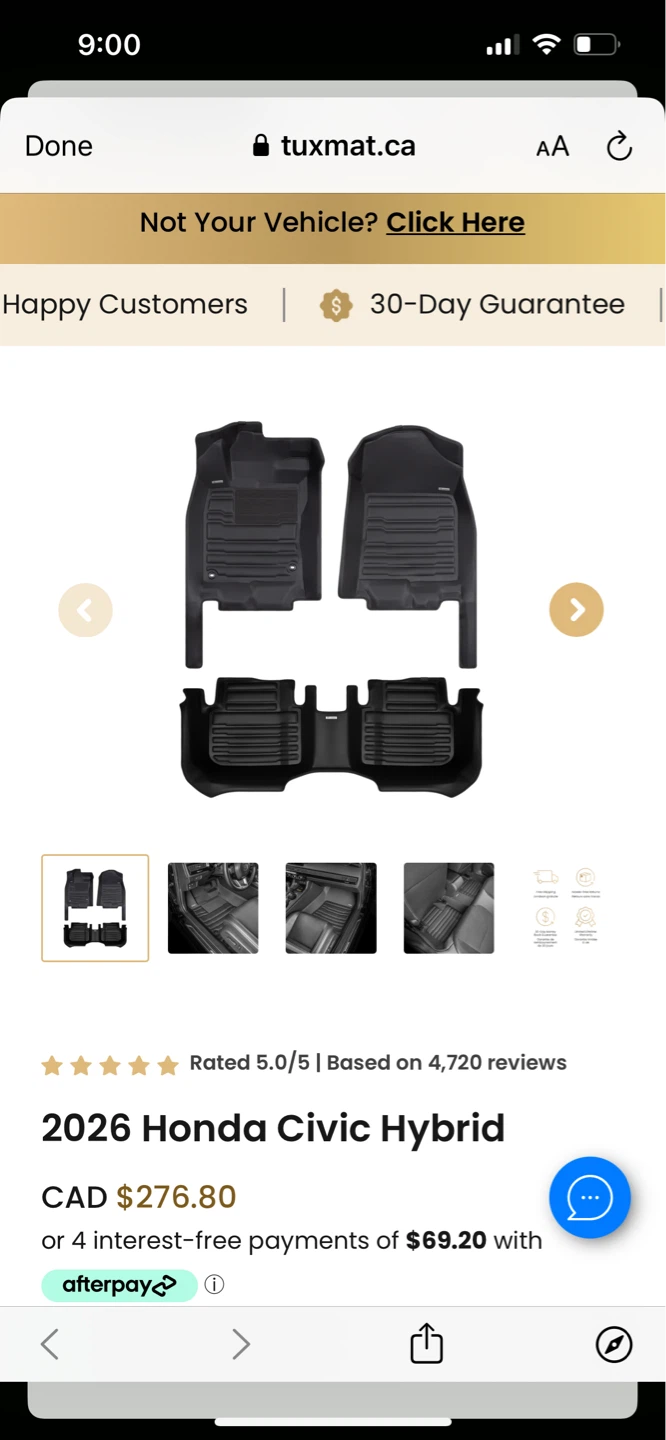 TuxMat Floor Mats - 2026 Honda Civic Hybrid