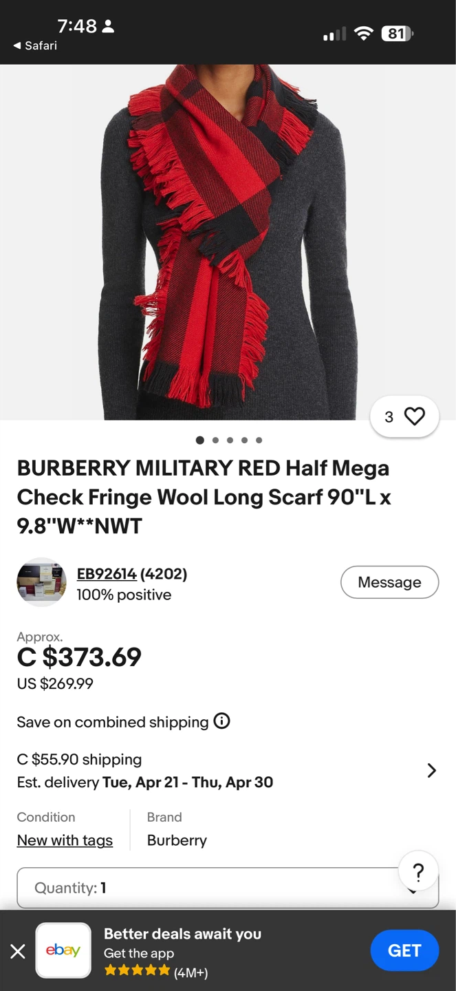 Burberry Red & Black Plaid Wool Scarf - photo 5