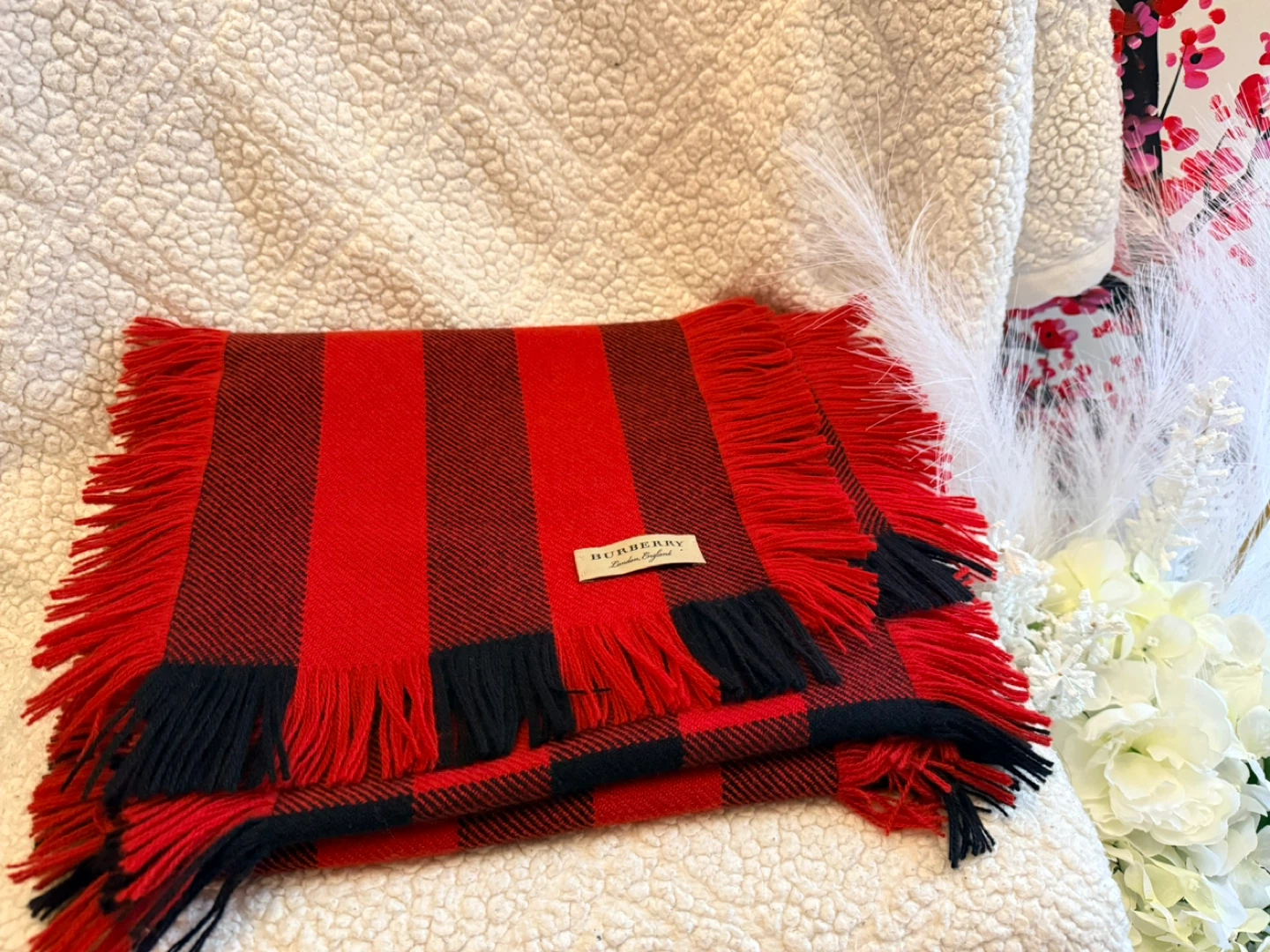 Burberry Red & Black Plaid Wool Scarf - photo 2