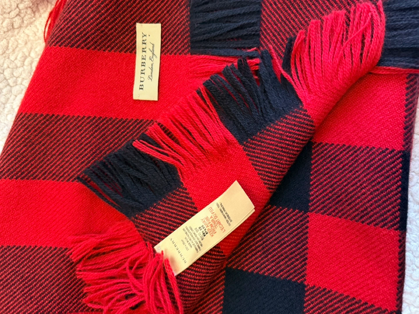 Burberry Red & Black Plaid Wool Scarf - photo 3
