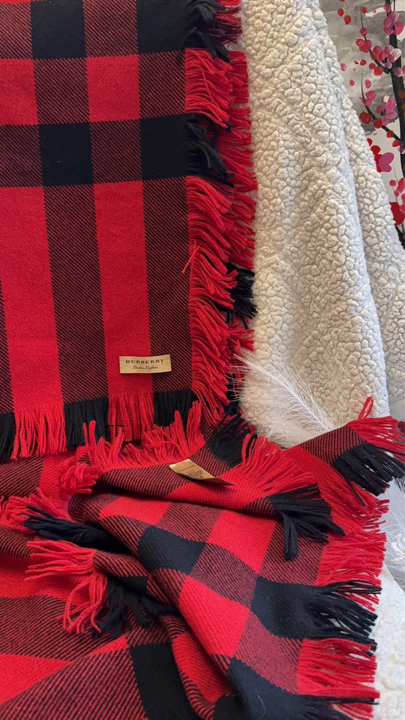 Burberry Red & Black Plaid Wool Scarf - photo 4