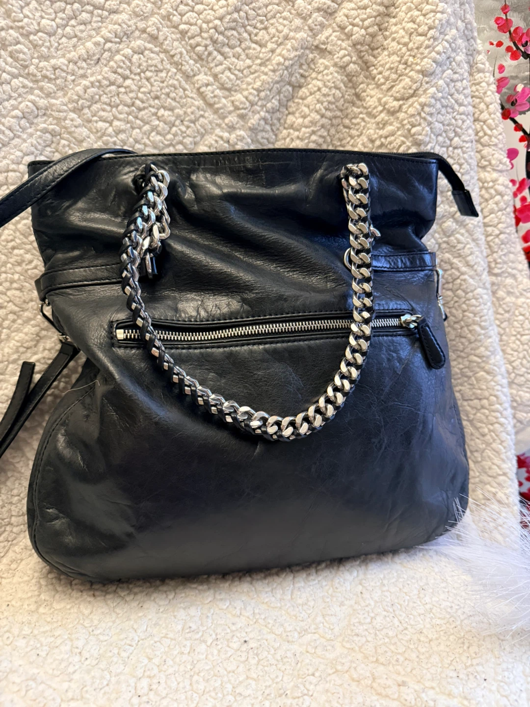 Michael Kors Black Leather Shoulder Bag with Silver Chain - photo 3