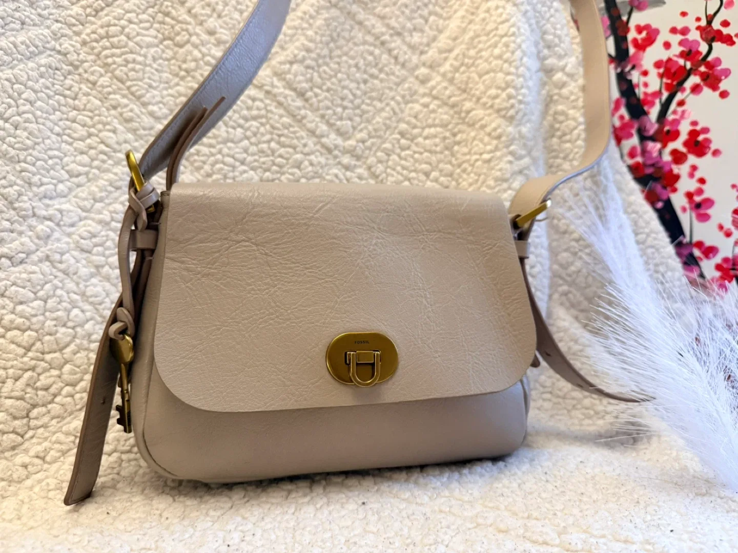 Fossil Leather Crossbody Purse - Beige