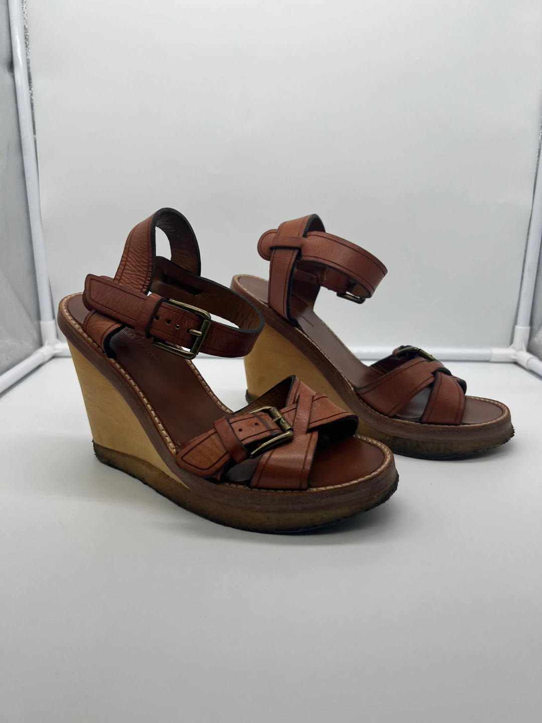 ISABEL MARANT Handy Brown Leather Wooden Wedge Sandals sz 36 - photo 2