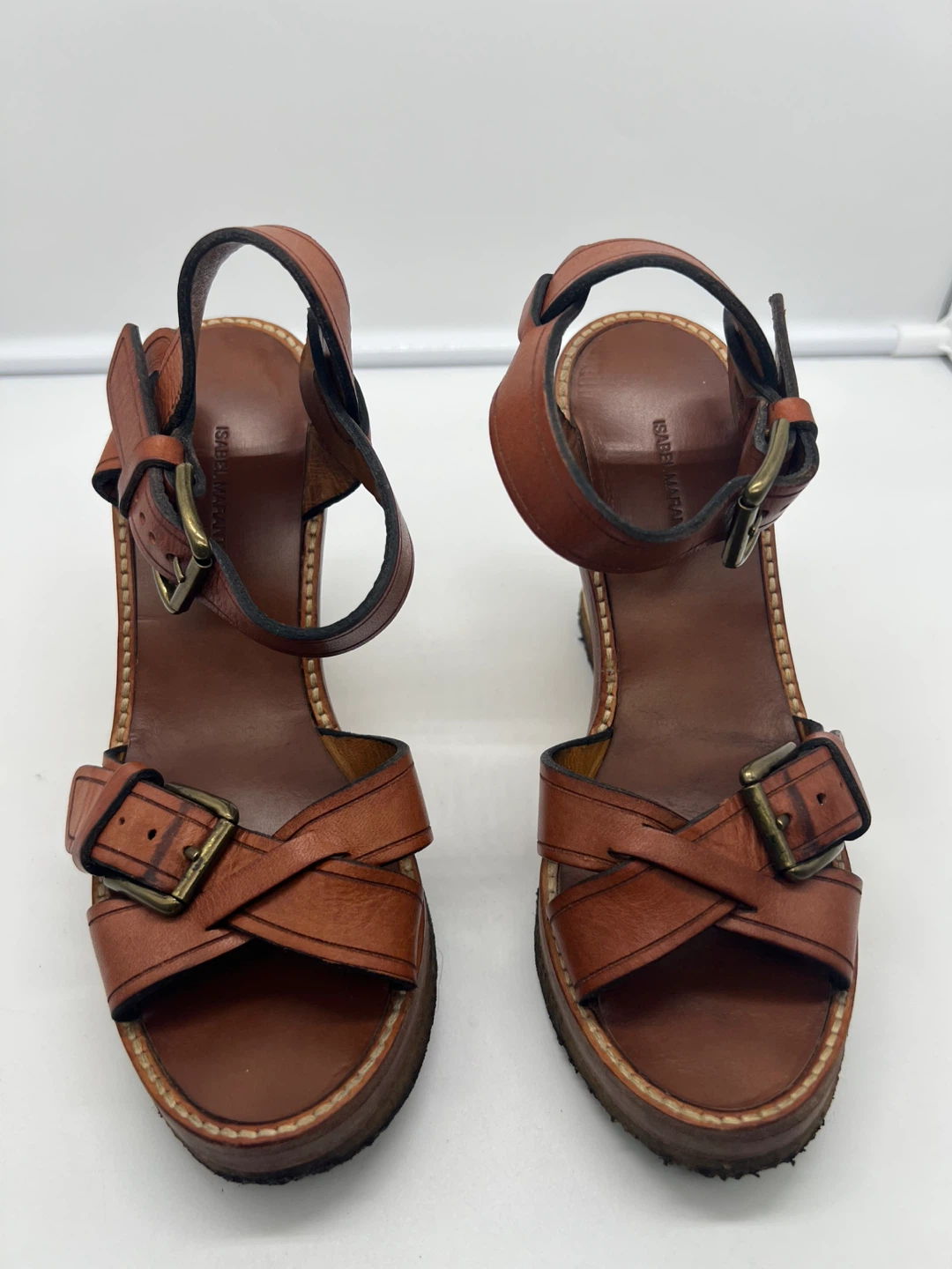 ISABEL MARANT Handy Brown Leather Wooden Wedge Sandals sz 36 - photo 3