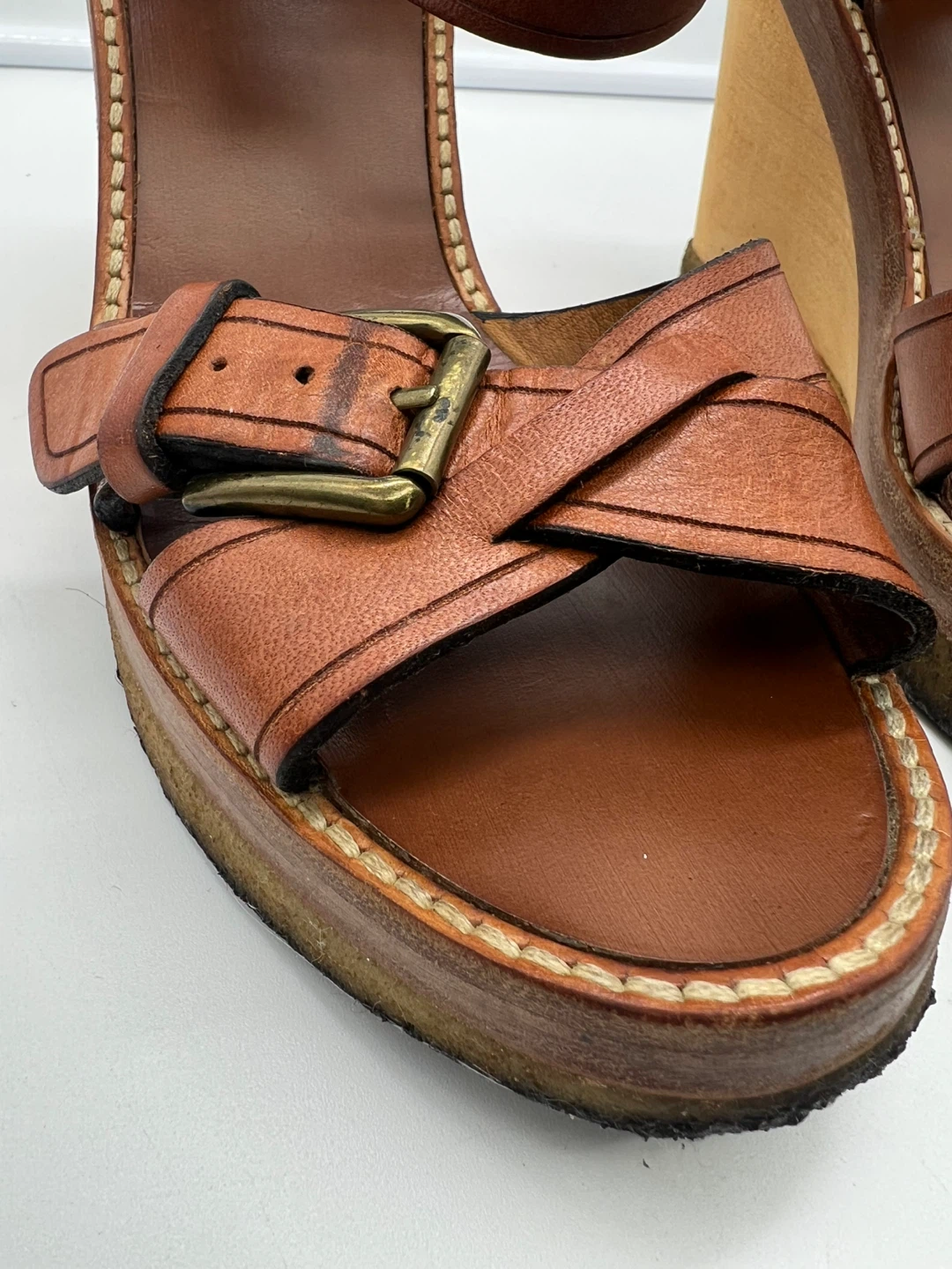 ISABEL MARANT Handy Brown Leather Wooden Wedge Sandals sz 36 - photo 4