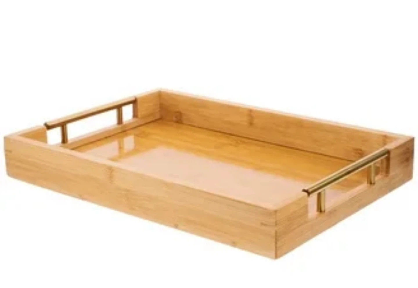 Bamboo Serving Tray with Metal Handles - photo 2