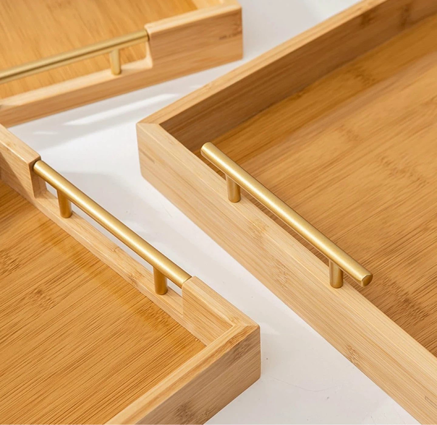 Bamboo Serving Tray with Metal Handles