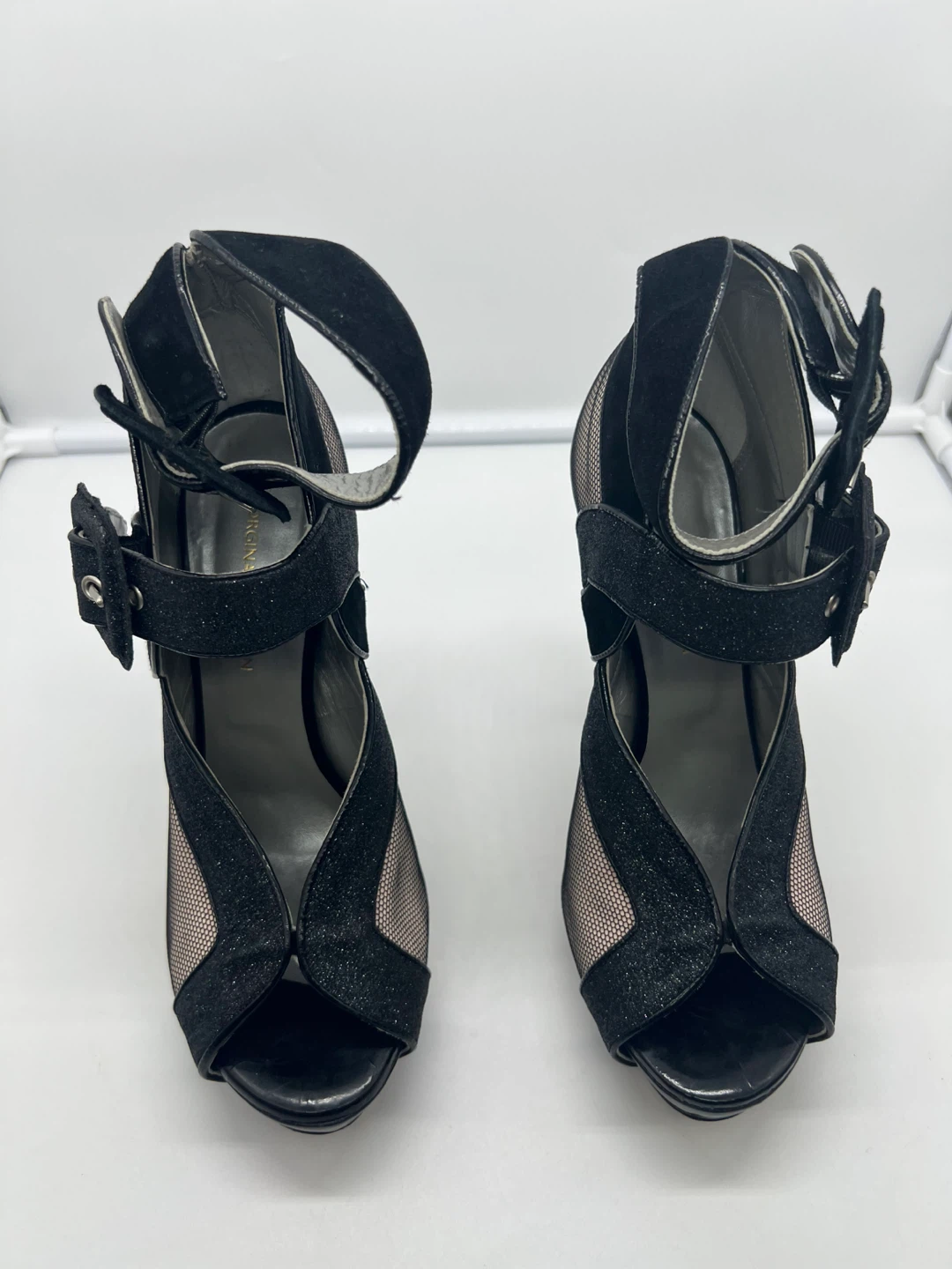 GEORGINA GOODMAN Mesh Leather Black Sky High Platform Heels 37.5 - photo 2