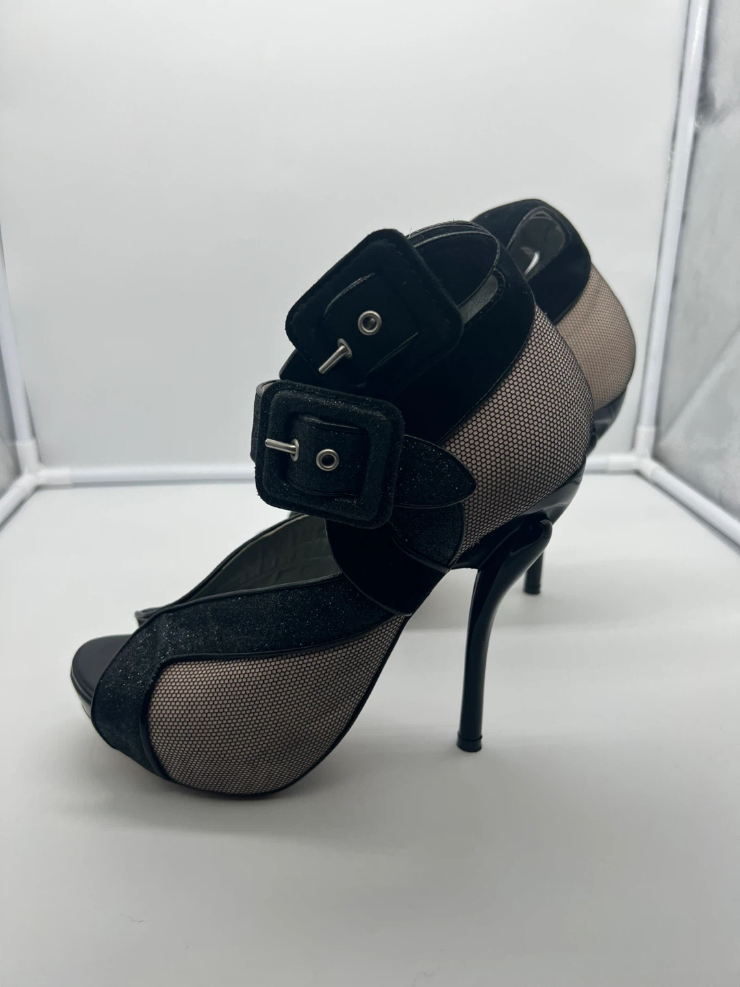GEORGINA GOODMAN Mesh Leather Black Sky High Platform Heels 37.5 - photo 4