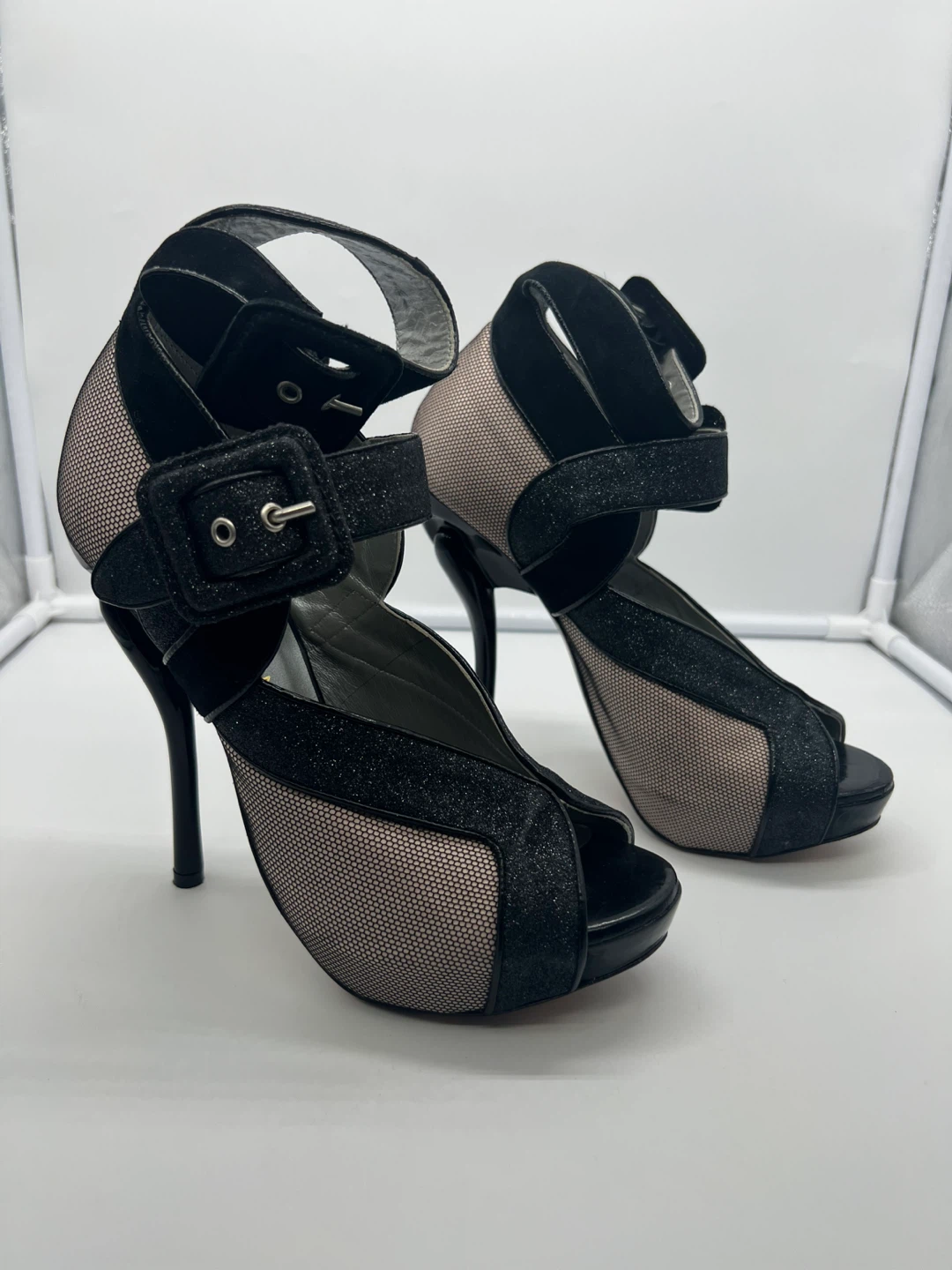 GEORGINA GOODMAN Mesh Leather Black Sky High Platform Heels 37.5